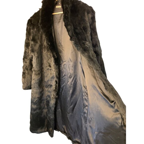 VTG Mens Black Rabbit Fur Coat XXL Long Shawl Collar Lined RII10583 - Picture 2 of 8